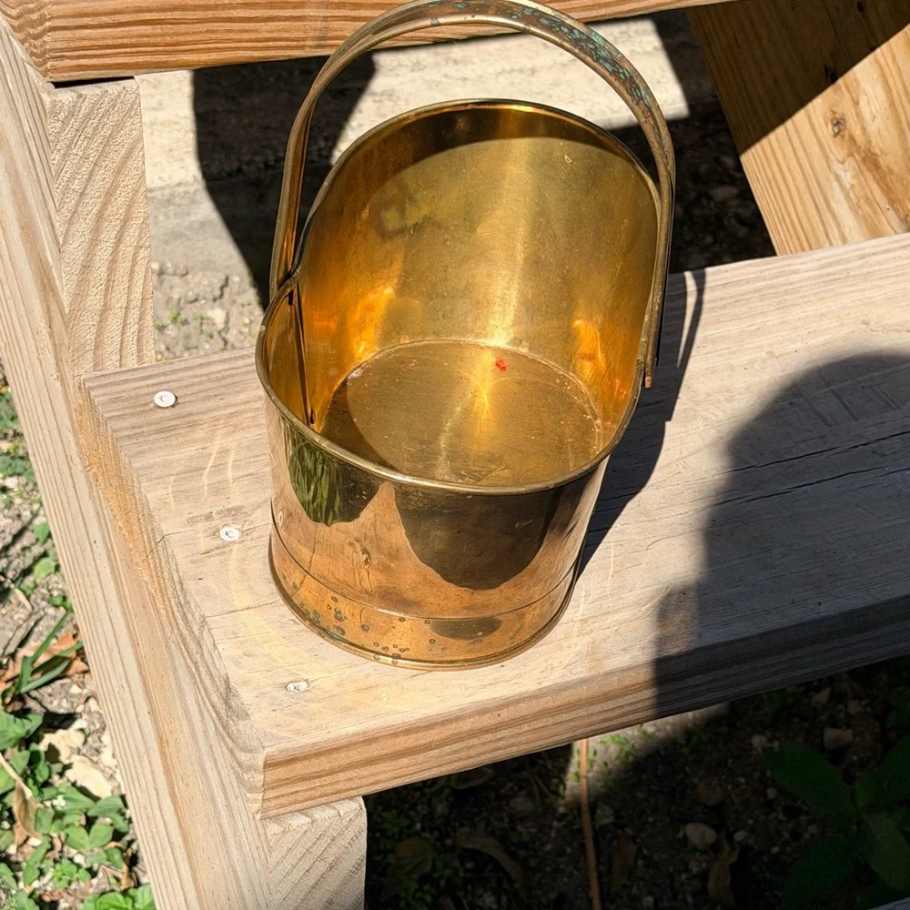Vintage Solid Brass Bucket with Handle • Patina Decor‎ Piece